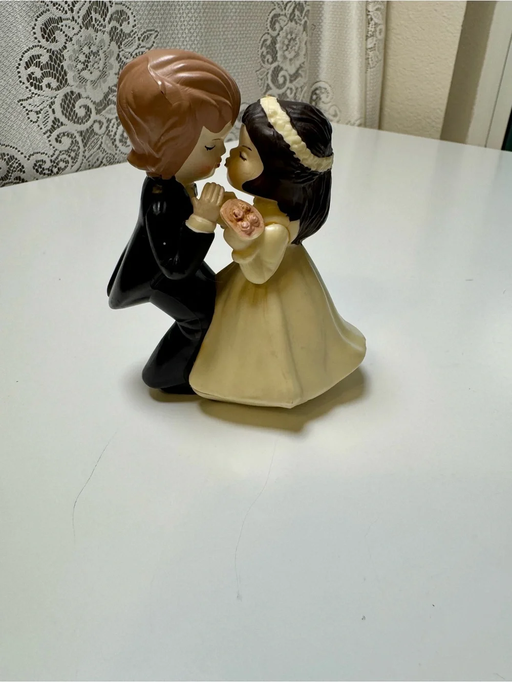 Vintage (1975) Wilton Wedding Couple Cake Topper Figurine - Cream & Black